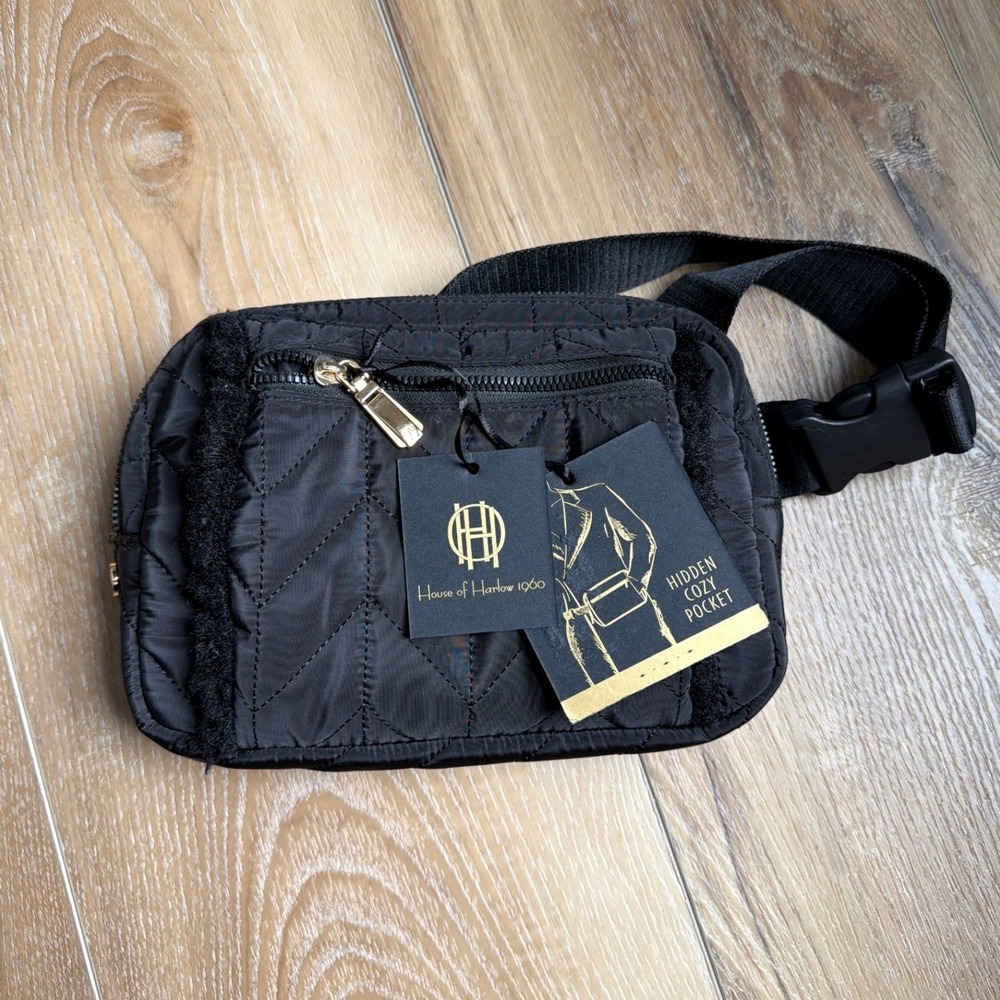 House of Harlow 1960 Black Quilted Belt Bag Crossbody Fanny Pack NWT